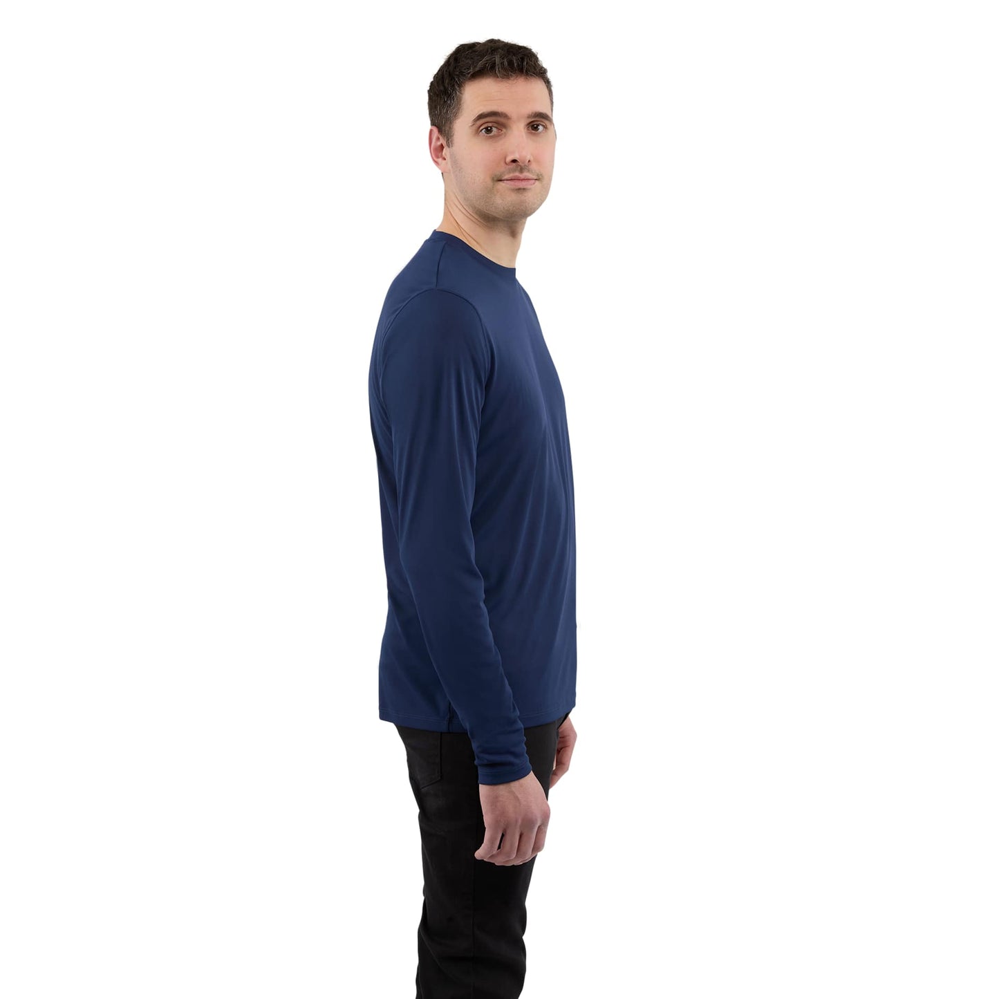 Right View of Blue DARA LS Tech Tee - Men's plain