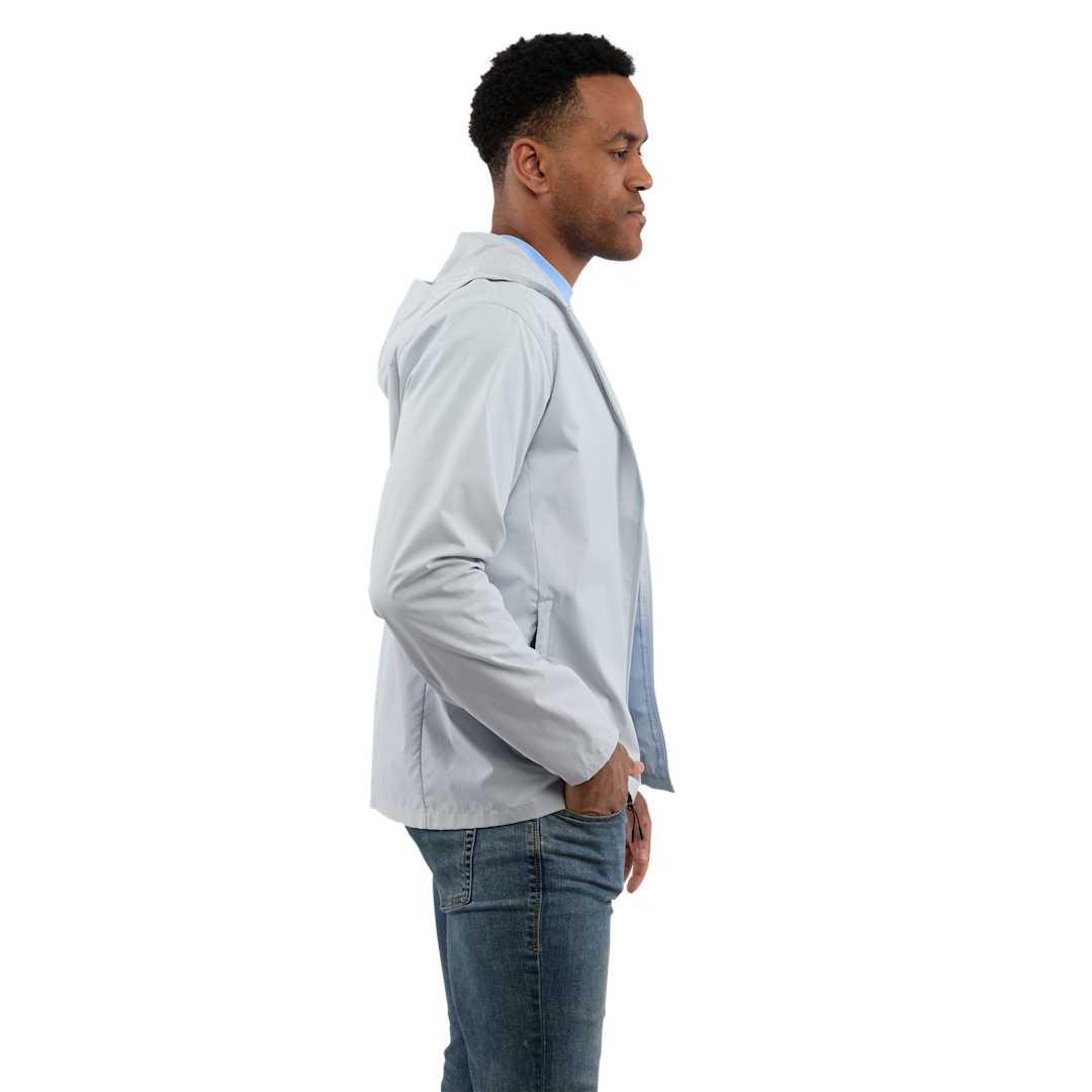 Right View of Grey ANETO Lightweight Packable Jacket - Men's plain