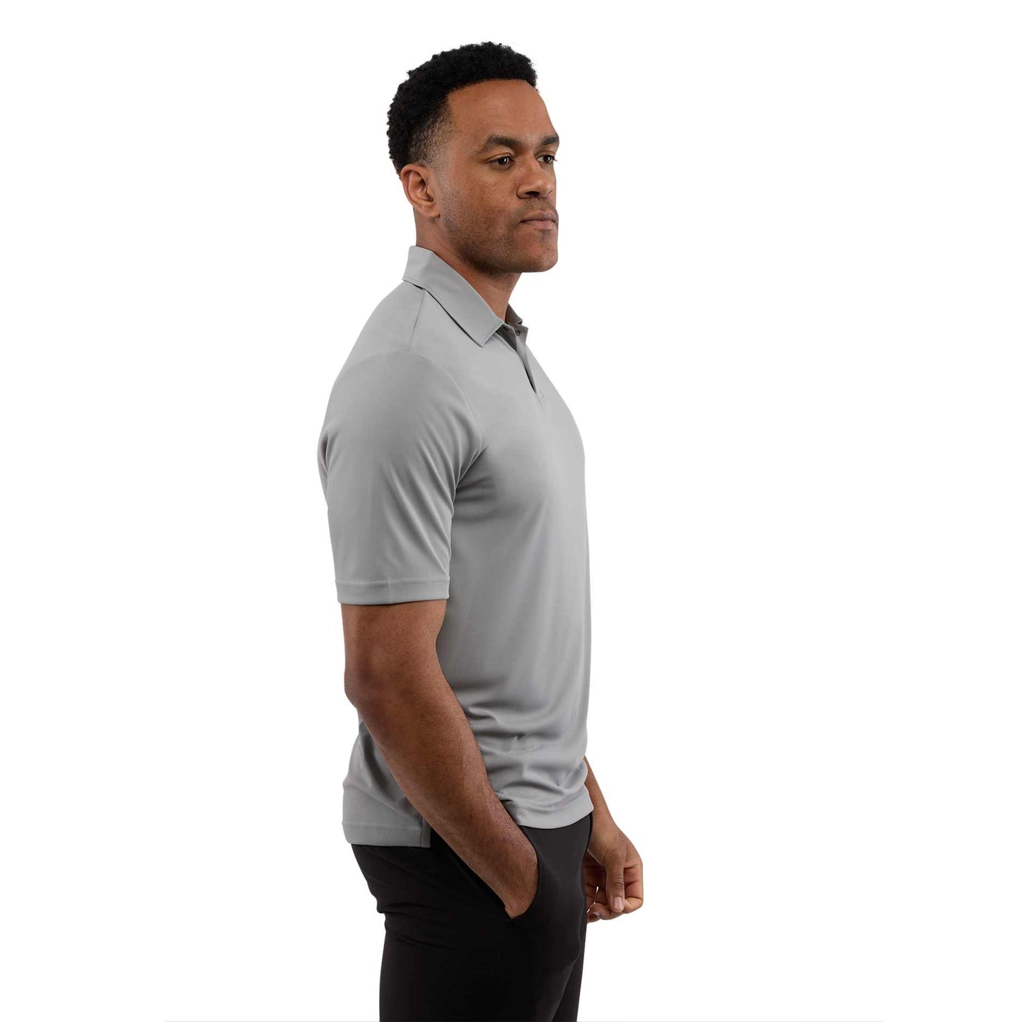 Right View of Grey DARA SS Polo - Men's plain