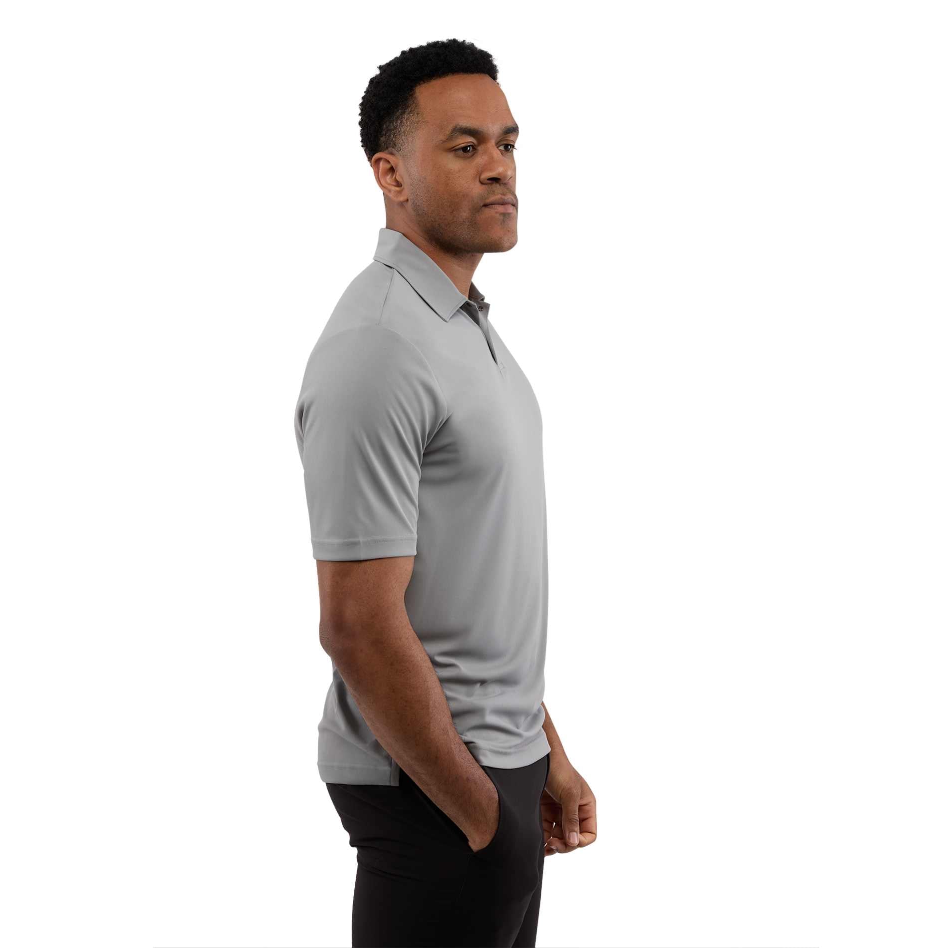 Right View of Grey DARA SS Polo - Men's plain