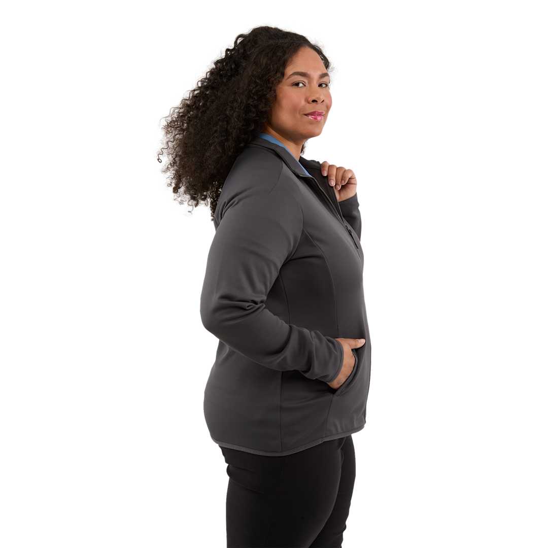 Right View of Grey TELICA Brush Back Fleece Jacket - Women's plain