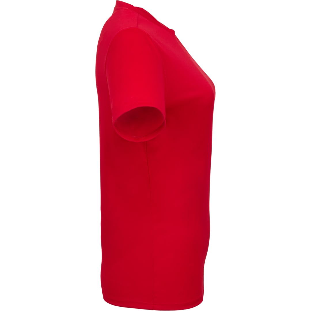 Right View of Red DARA SS Tech Tee - Women's plain