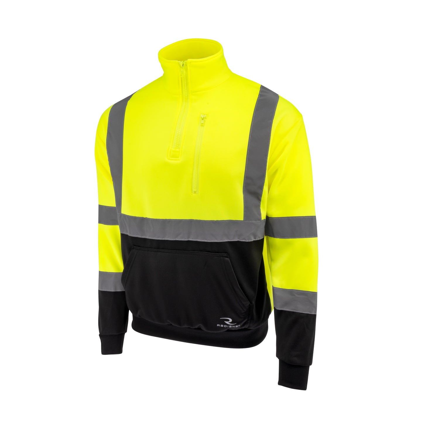 SJ34B-3 Class 3 Color Blocked 1/4 Zip Sweatshirt - Hi Vis Green - Size XL