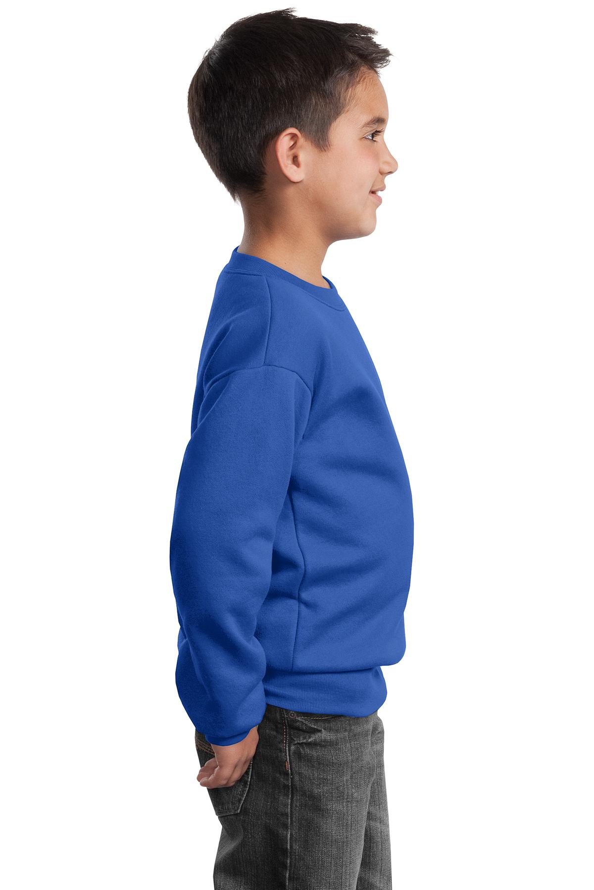Royal Blue Port & Company Youth Core Fleece Crewneck Sweatshirt. PC90Y