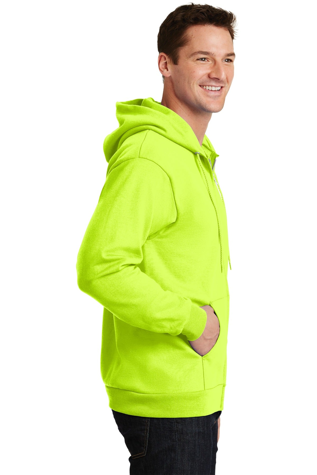 Safety Green Port & Company Essential Fleece Full-Zip Hooded Sweatshirt. PC90ZH