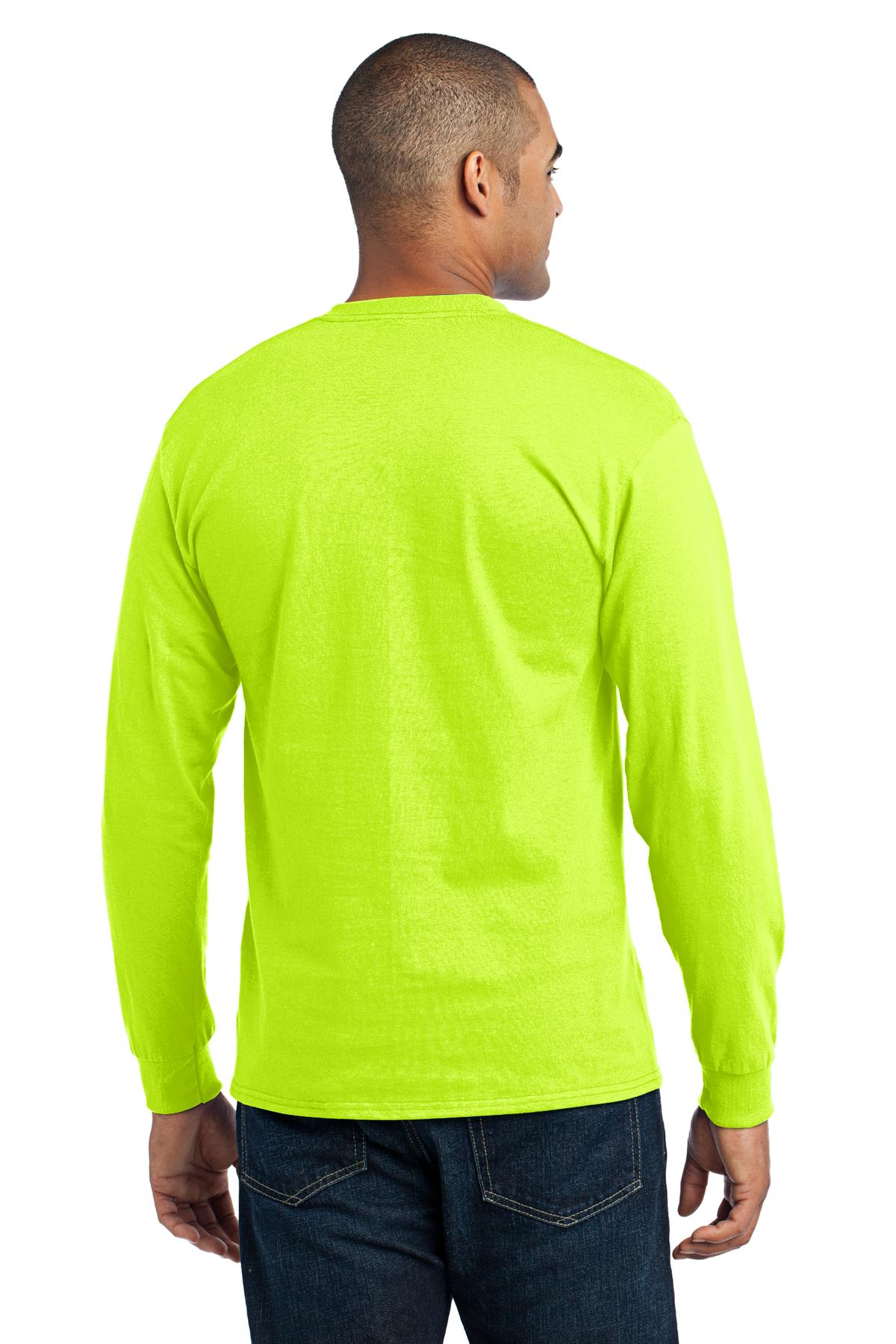 Safety Green Port & Company Tall Long Sleeve Core Blend Tee. PC55LST