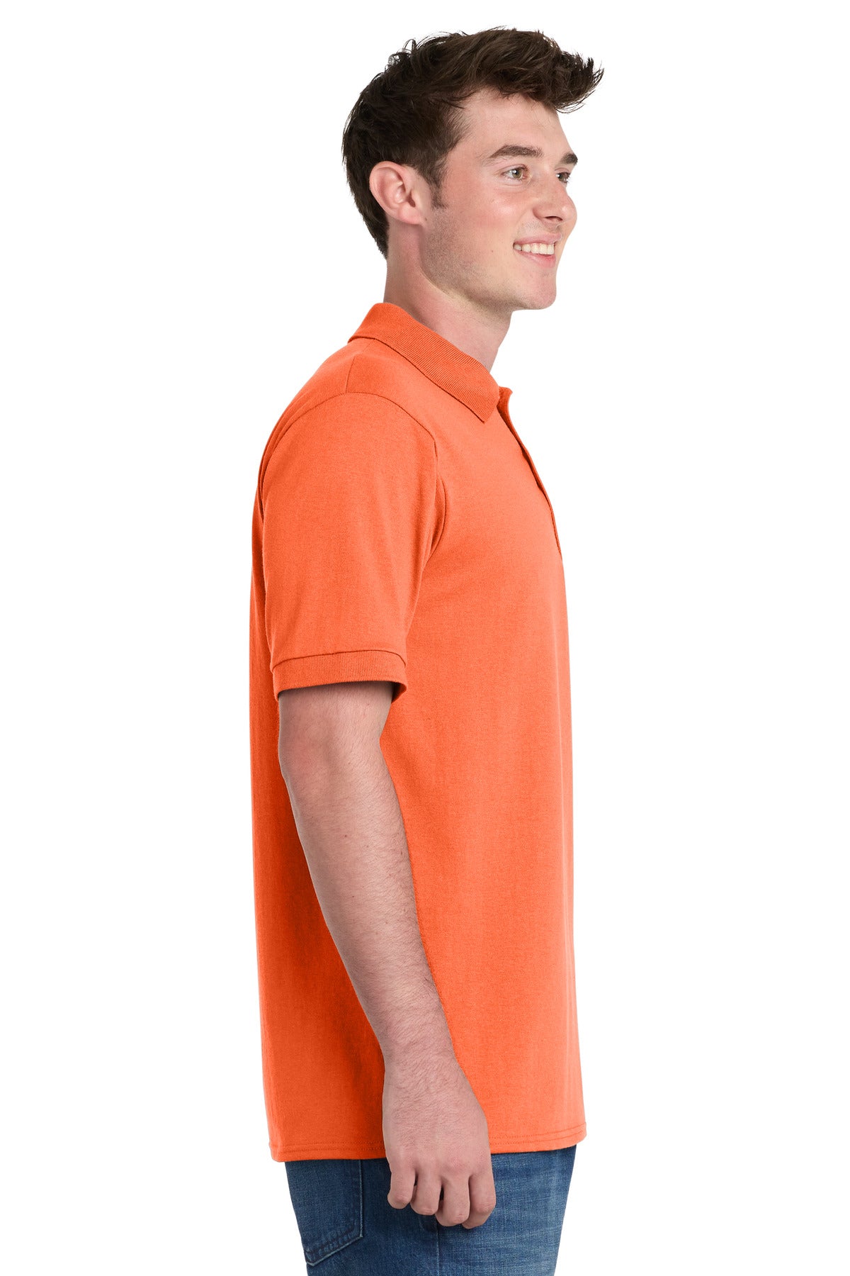 Safety Orange Port & Company Core Blend Jersey Knit Pocket Polo. KP55P