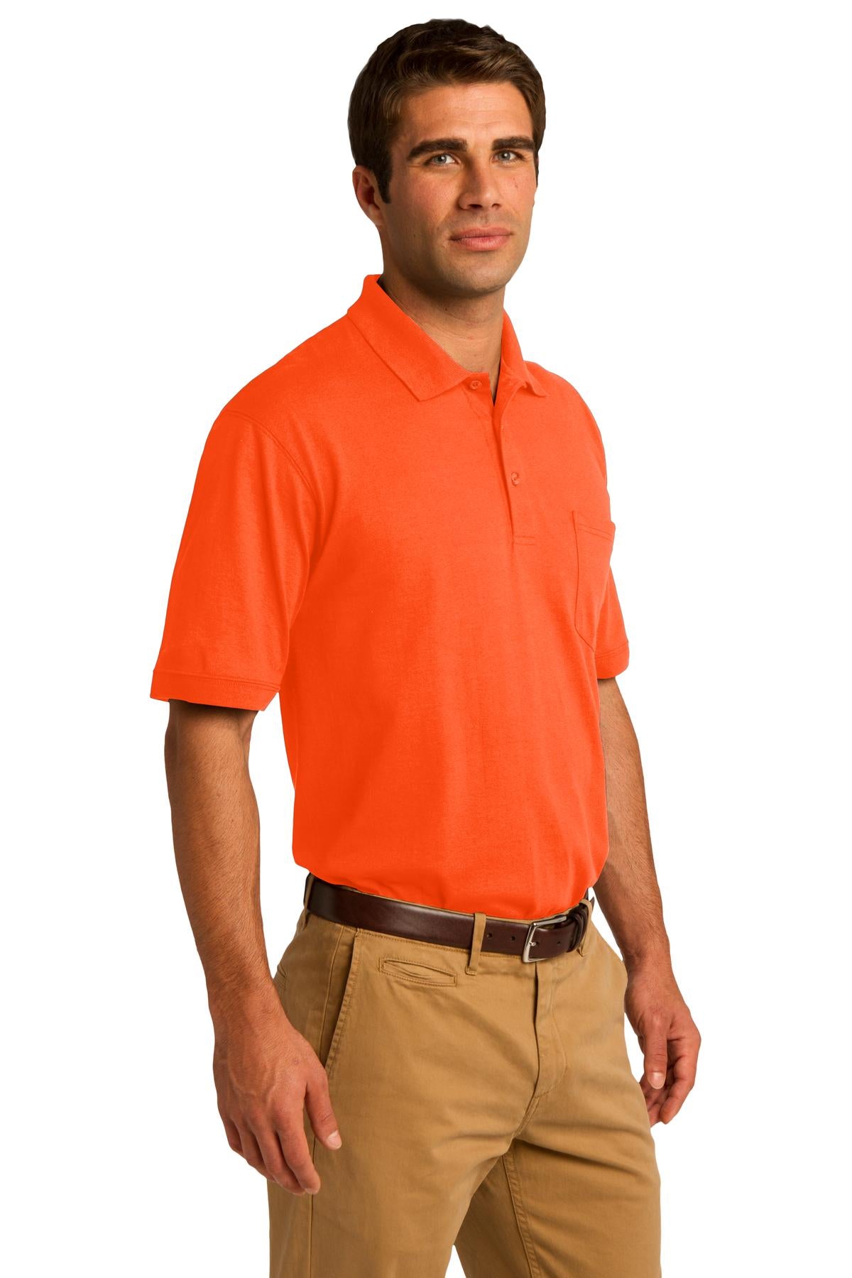 Safety Orange Port & Company Core Blend Jersey Knit Pocket Polo. KP55P
