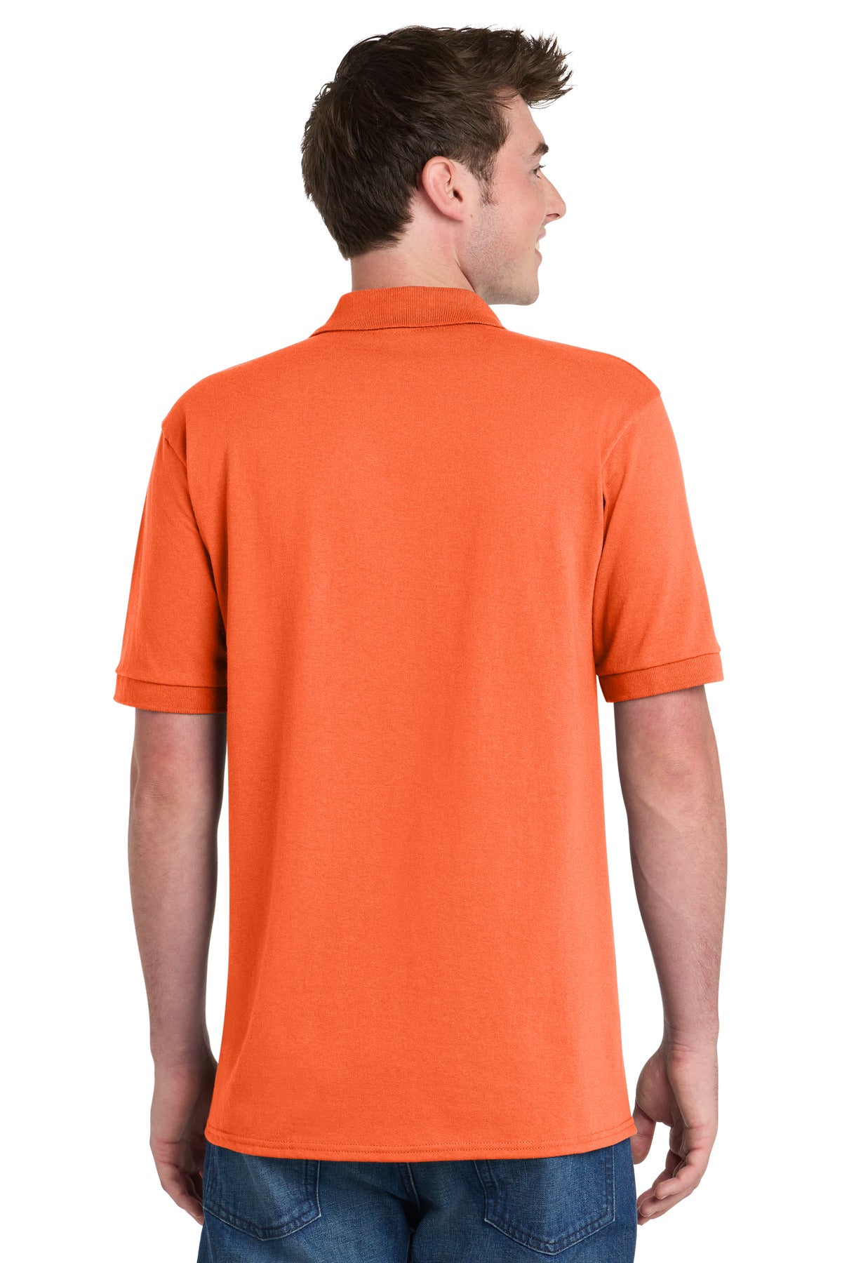 Safety Orange Port & Company Core Blend Jersey Knit Pocket Polo. KP55P