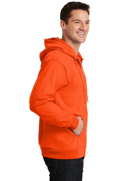 Safety Orange Port & Company Essential Fleece Full-Zip Hooded Sweatshirt. PC90ZH