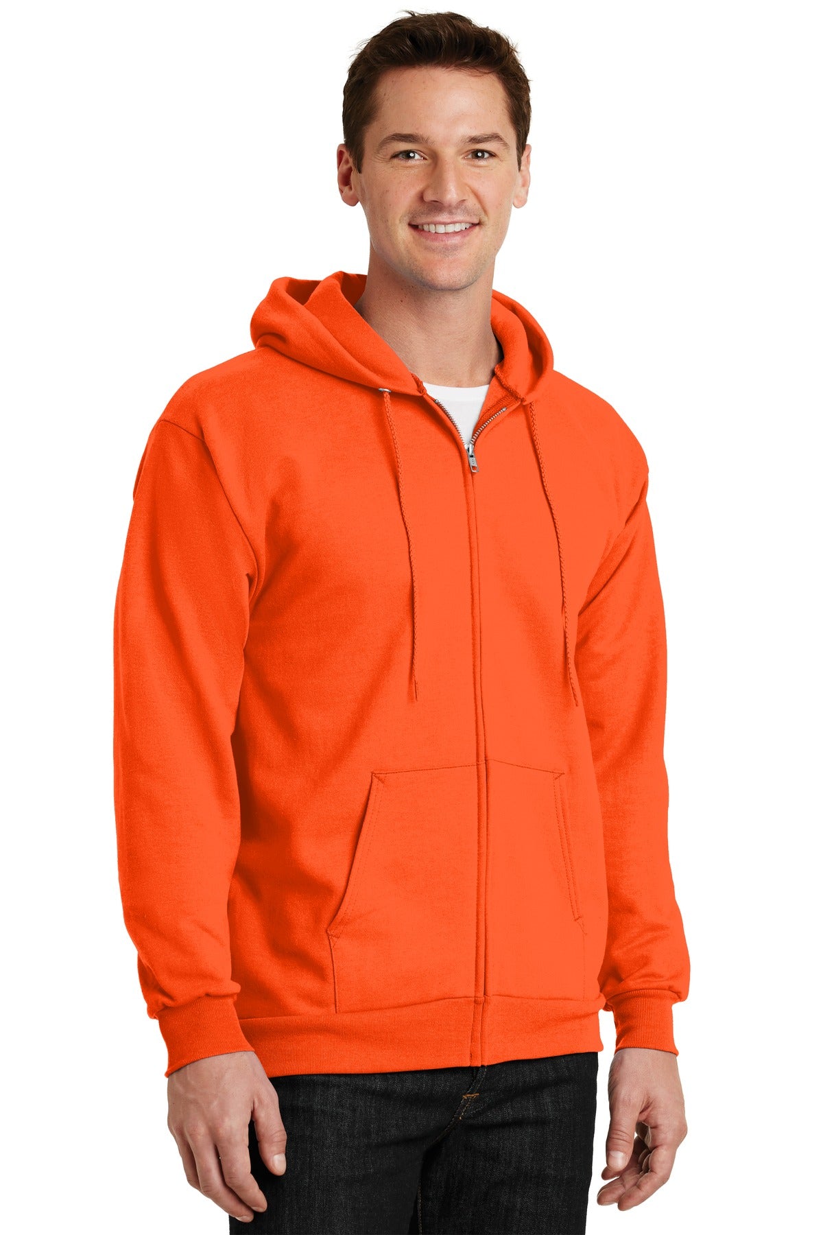 Safety Orange Port & Company Essential Fleece Full-Zip Hooded Sweatshirt. PC90ZH