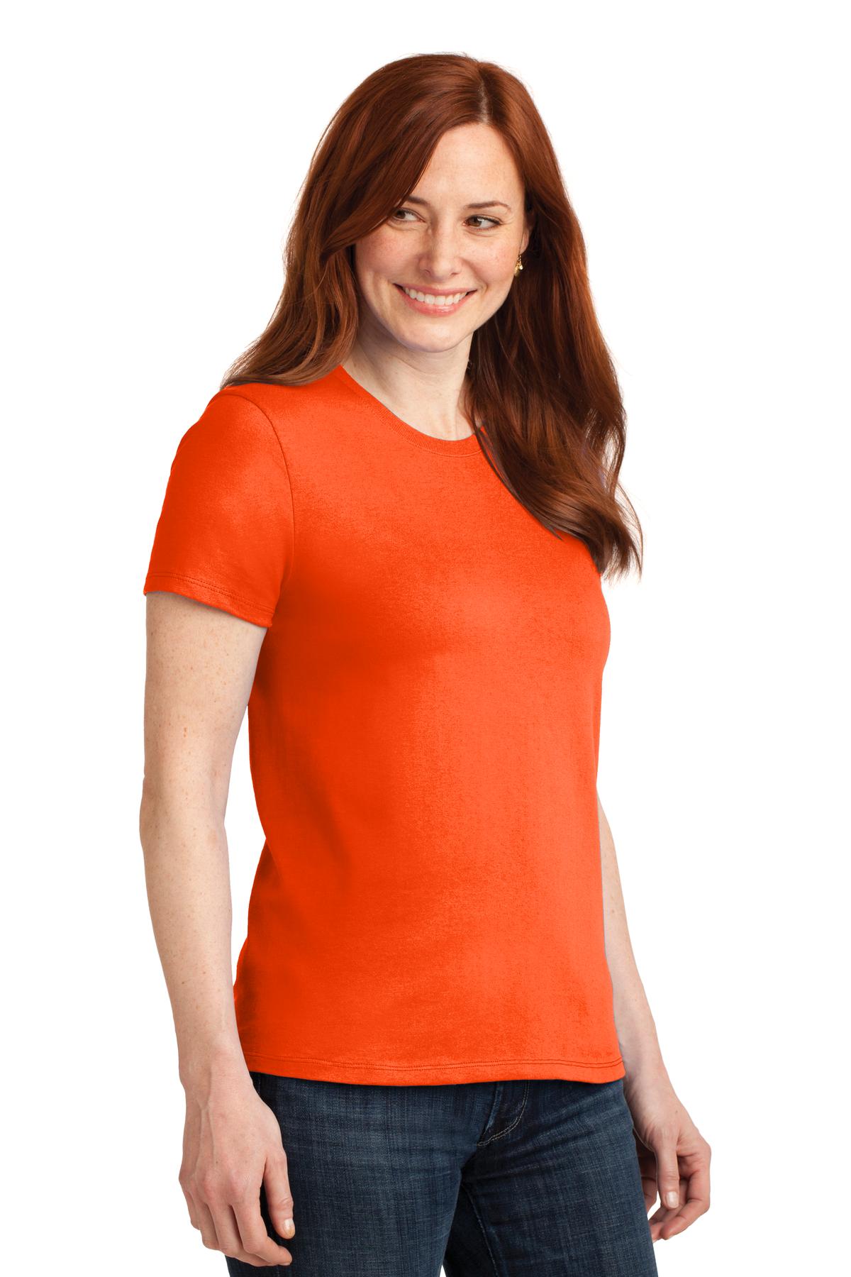 Safety Orange Port & Company Women's Core Blend Tee. LPC55