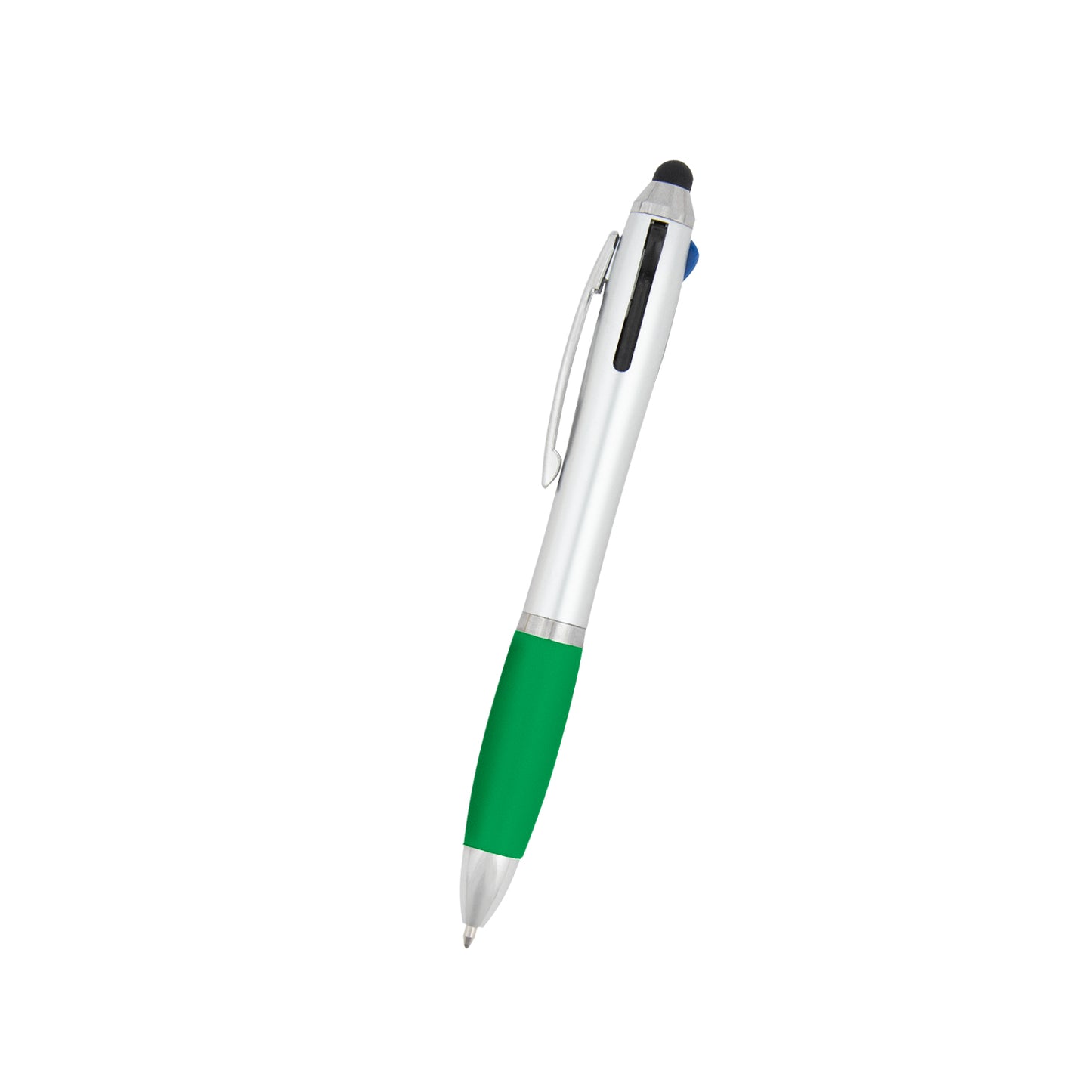 SILVER WITH GREEN 3-In-One Pen With Stylus plain grouped