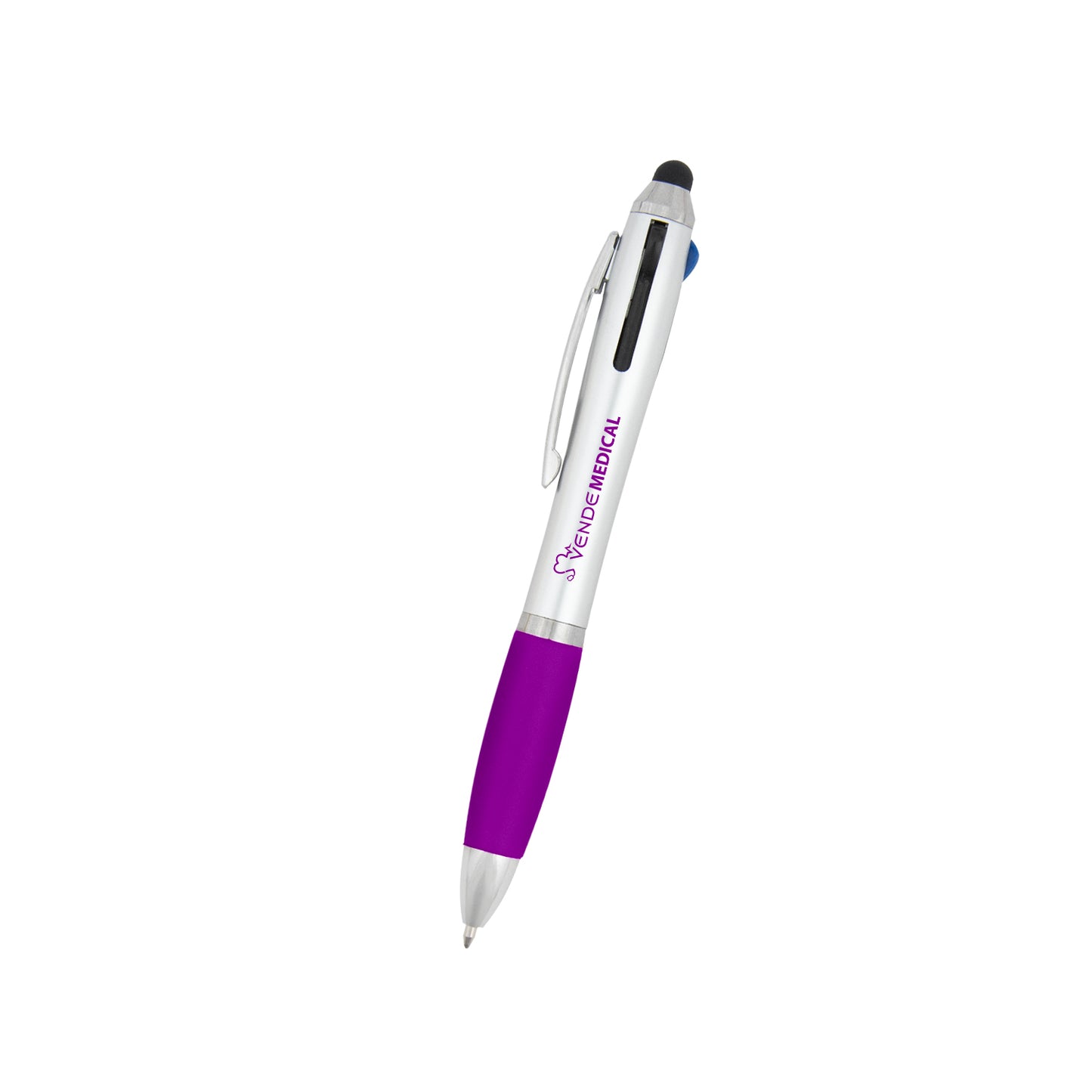 SILVER WITH PURPLE 3-In-One Pen With Stylus  grouped