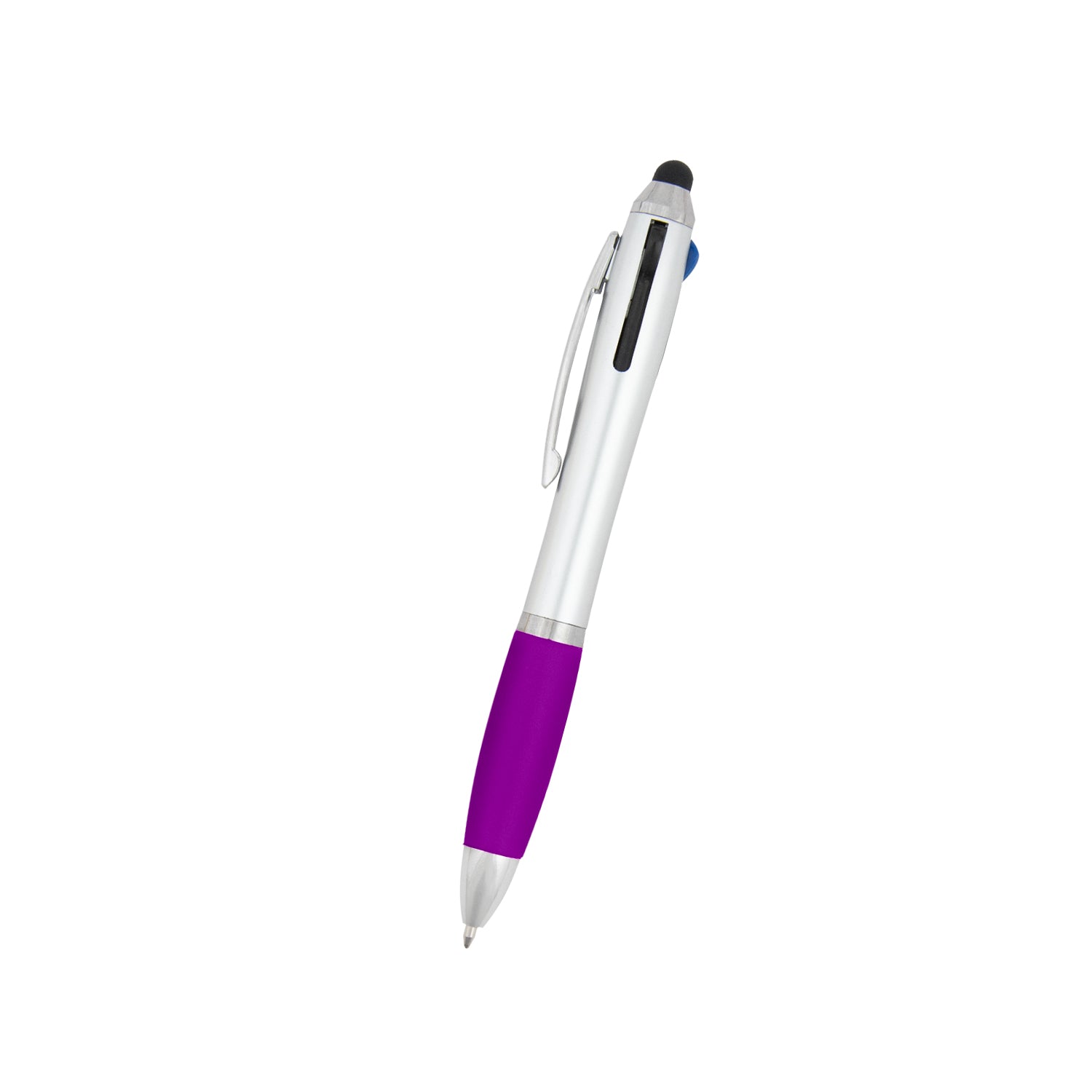 SILVER WITH PURPLE 3-In-One Pen With Stylus plain grouped