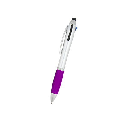 SILVER WITH PURPLE 3-In-One Pen With Stylus plain grouped