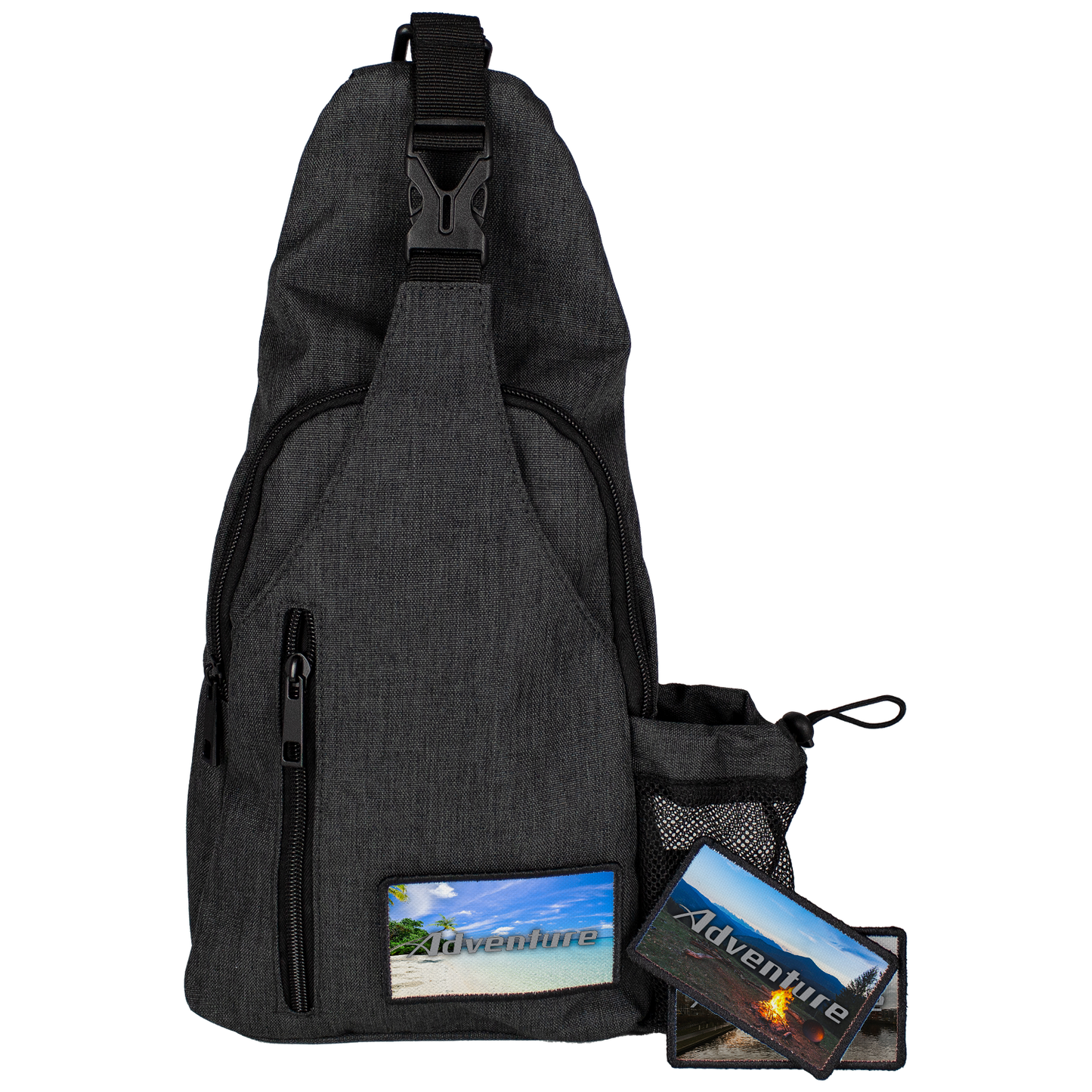 Black Sling Crossbody Bag with 3 patches