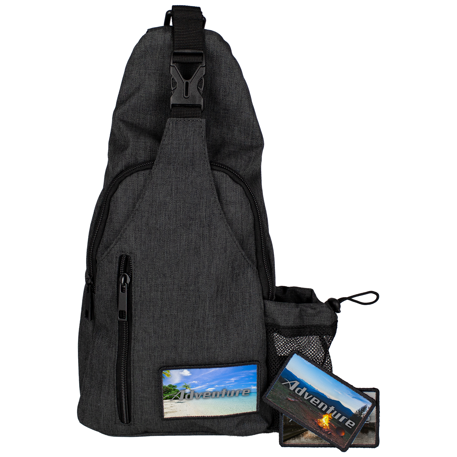 Black Sling Crossbody Bag with 3 patches