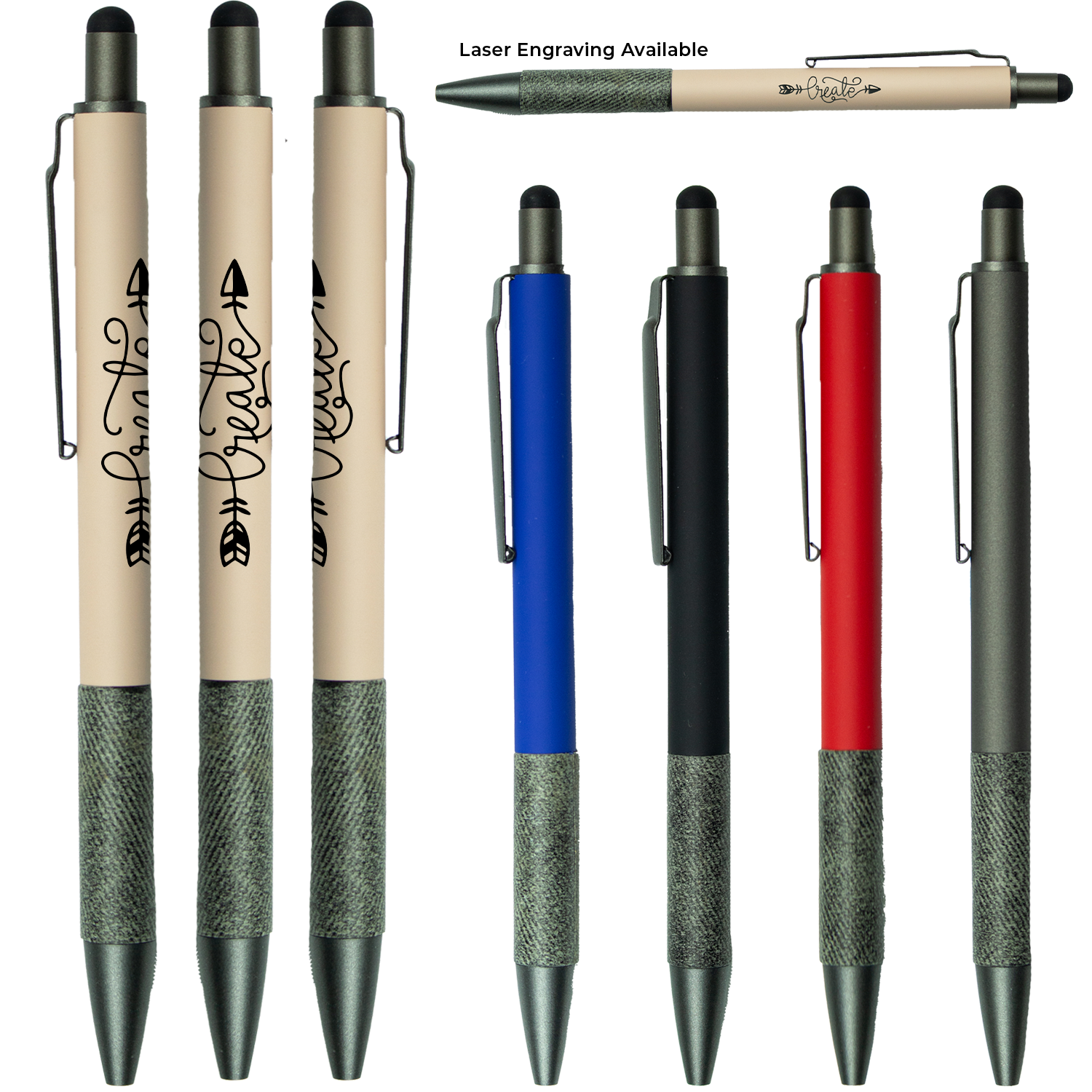 Black Soft Touch Aluminum Stylus Pen with Paper Grip