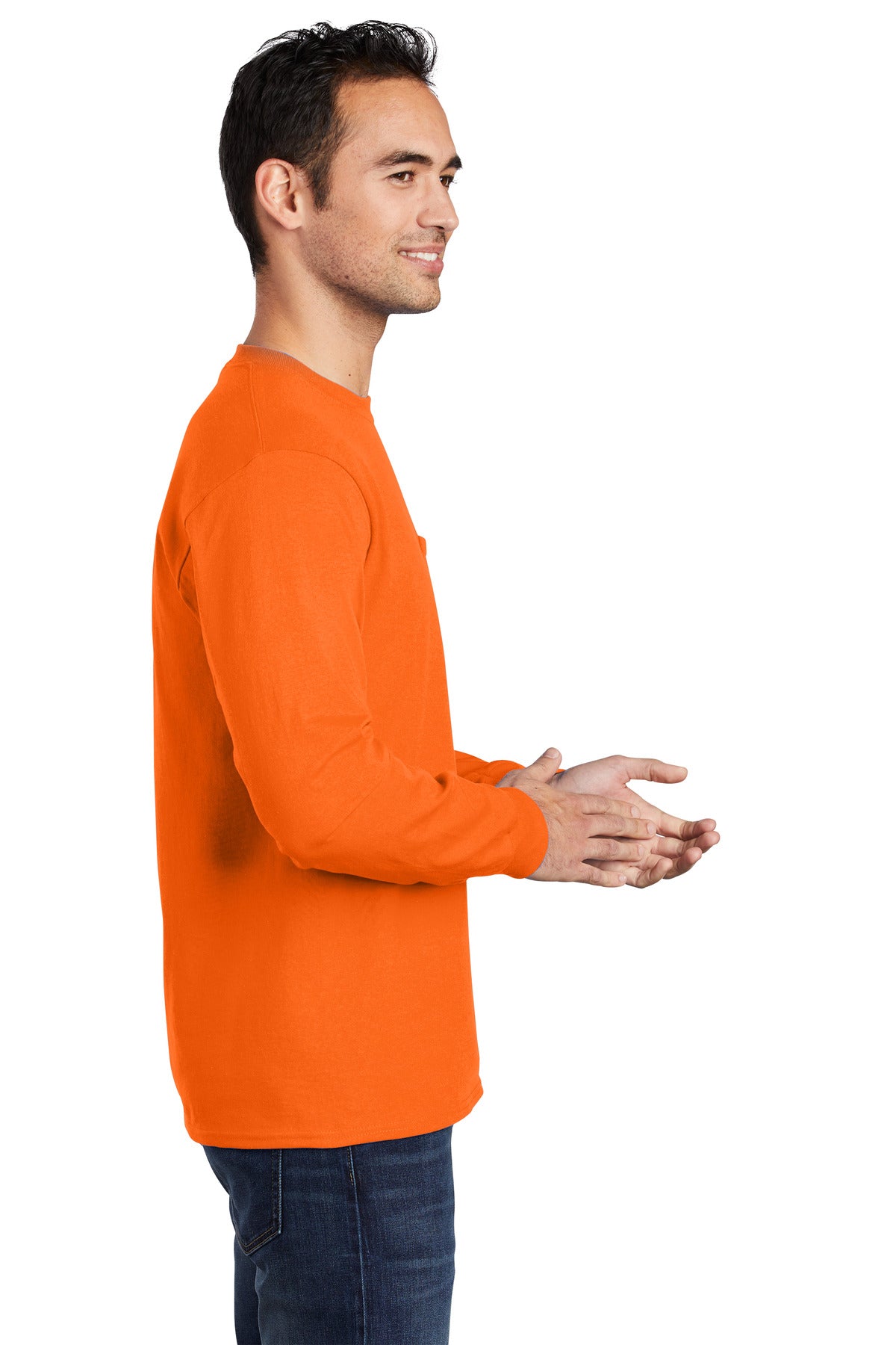 SOrange Port & Company Long Sleeve Essential Pocket Tee. PC61LSP