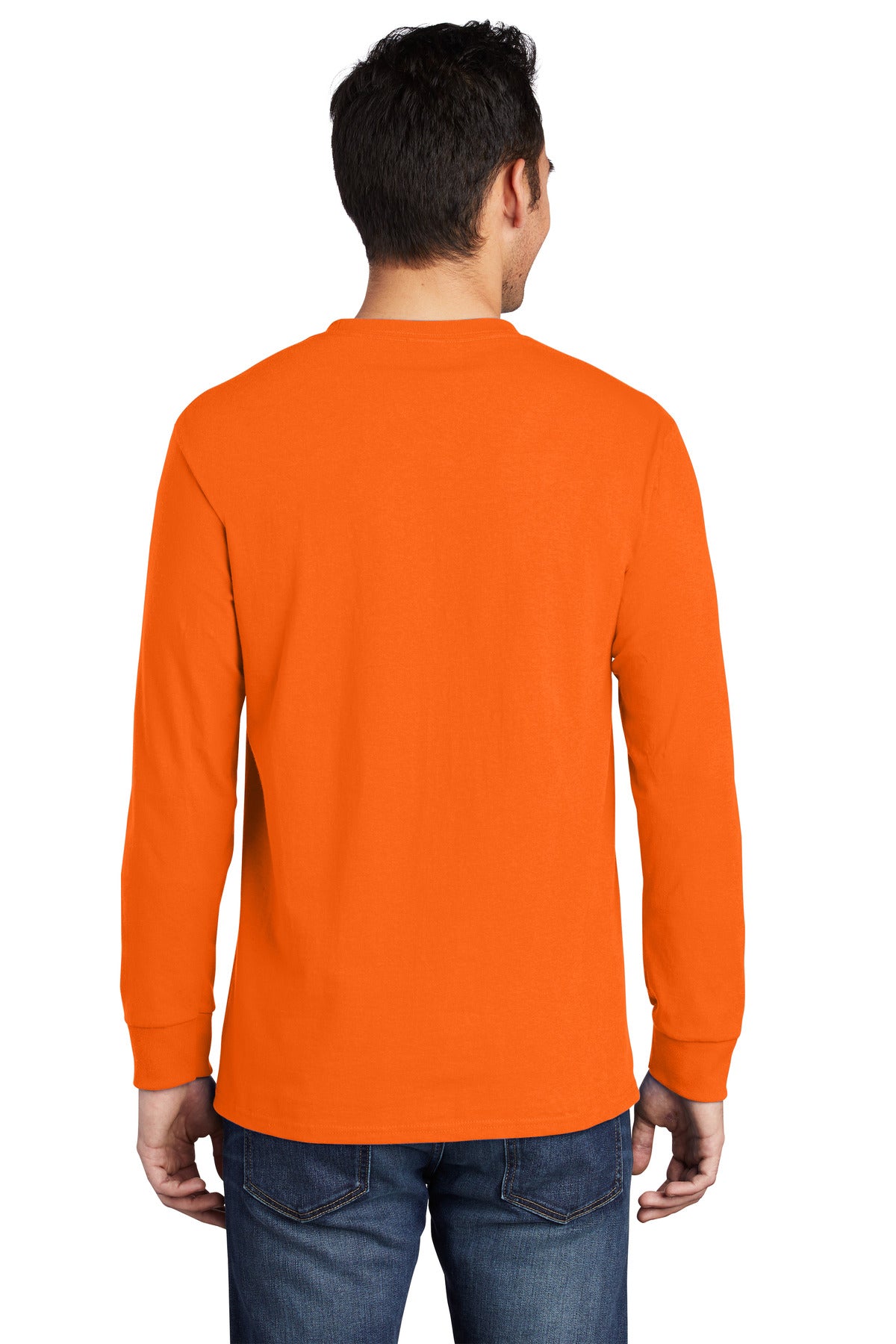 SOrange Port & Company Long Sleeve Essential Pocket Tee. PC61LSP