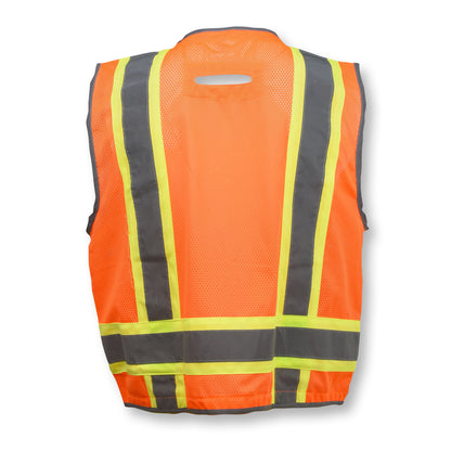 SV6H Type R Class 2 Heavy Duty Two Tone Mesh Surveyor Vest with Solid Pockets - Green - Size 2X