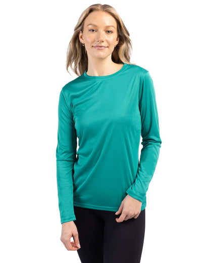 Teal Green Clique Spin Eco Performance Long Sleeve Womens Tee Shirt  - XS