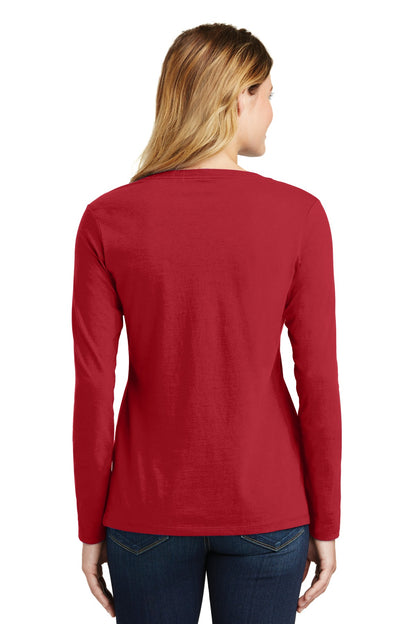 Team Cardinal Port & Company Women's Long Sleeve Fan Favorite V-Neck Tee. LPC450VLS