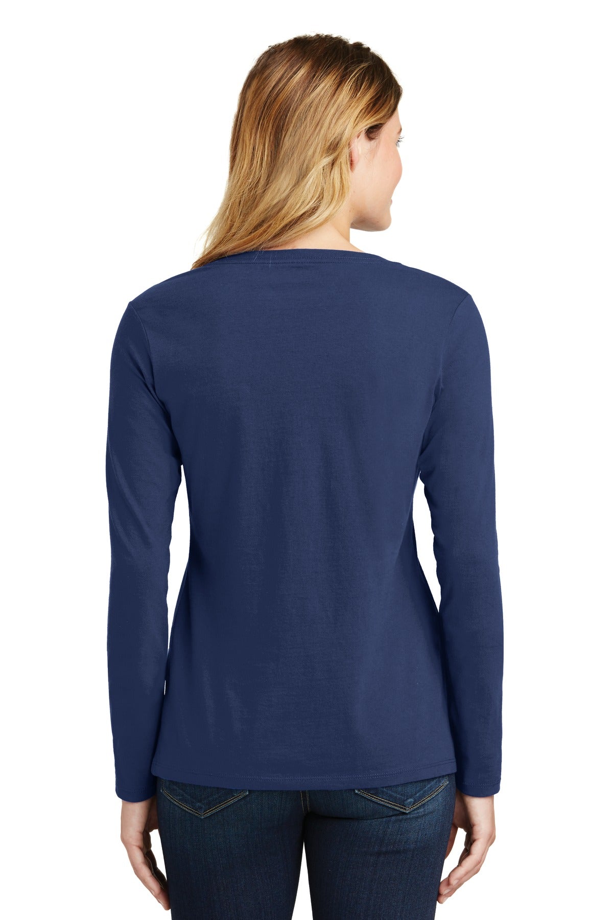 Team Navy Port & Company Women's Long Sleeve Fan Favorite V-Neck Tee. LPC450VLS