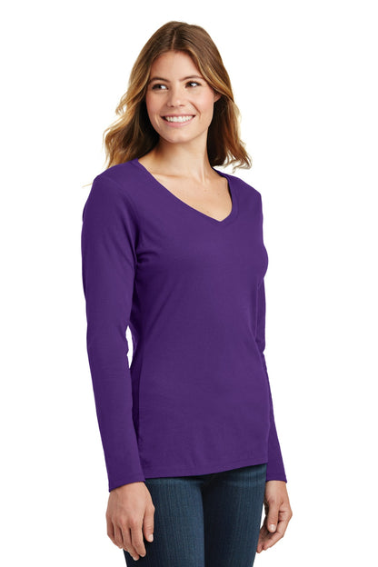 Team Purple Port & Company Women's Long Sleeve Fan Favorite V-Neck Tee. LPC450VLS