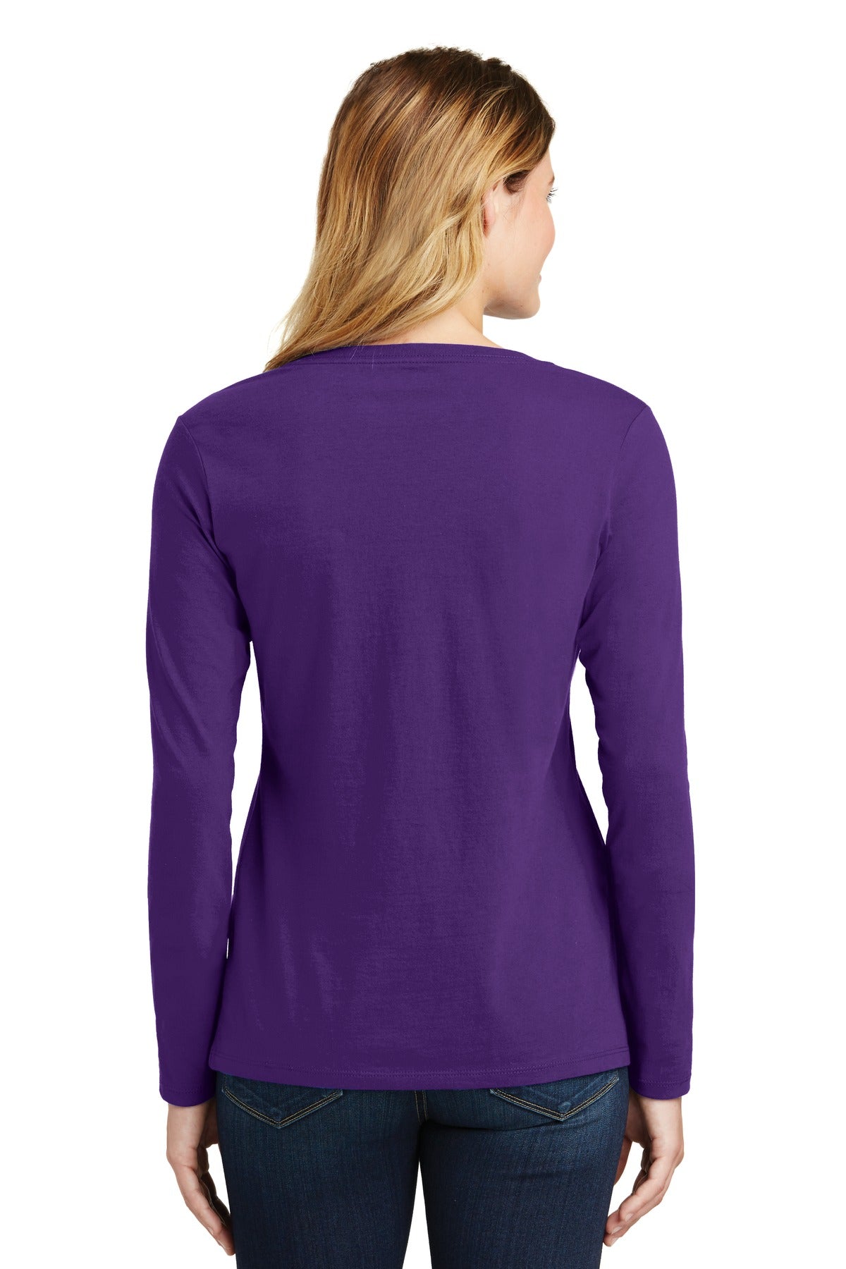 Team Purple Port & Company Women's Long Sleeve Fan Favorite V-Neck Tee. LPC450VLS