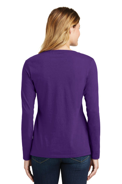 Team Purple Port & Company Women's Long Sleeve Fan Favorite V-Neck Tee. LPC450VLS