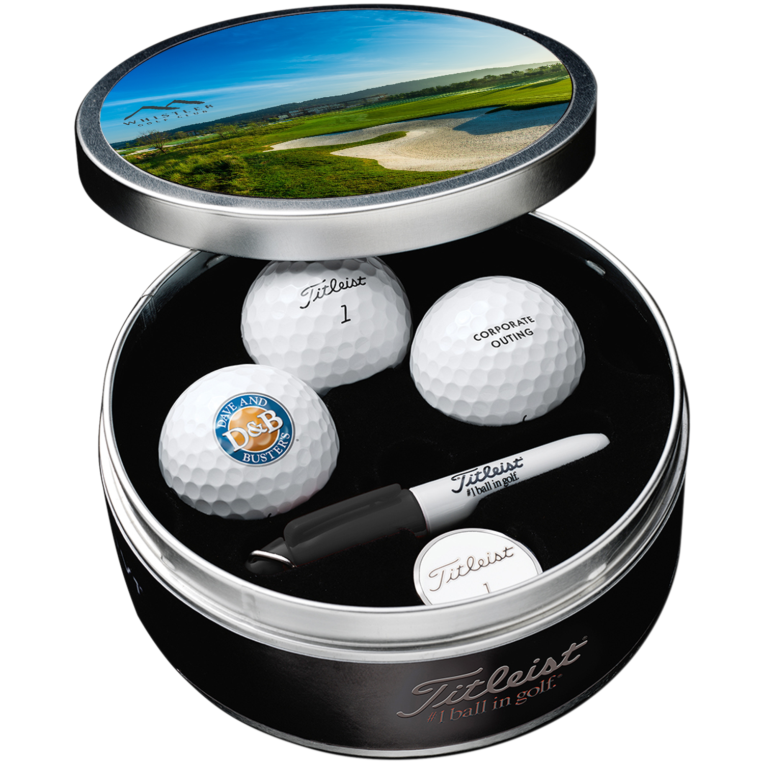 White Titleist Custom Golf Ball Commemorative Tin Kit