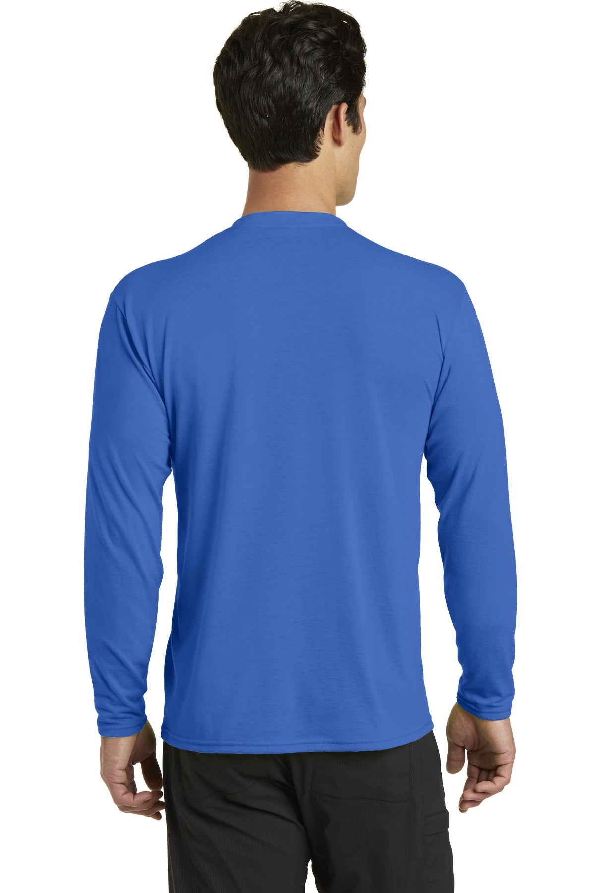 True Royal Port & Company Long Sleeve Performance Blend Tee. PC381LS