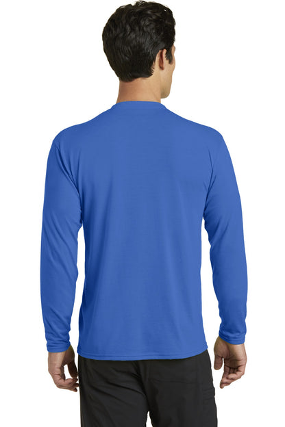 True Royal Port & Company Long Sleeve Performance Blend Tee. PC381LS
