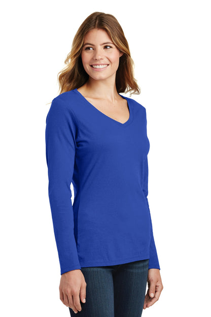 True Royal Port & Company Women's Long Sleeve Fan Favorite V-Neck Tee. LPC450VLS
