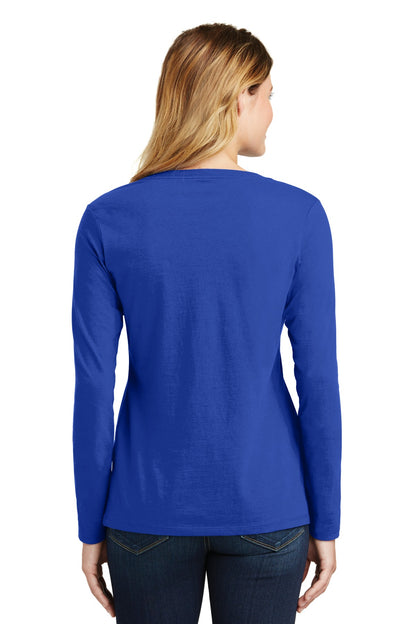 True Royal Port & Company Women's Long Sleeve Fan Favorite V-Neck Tee. LPC450VLS
