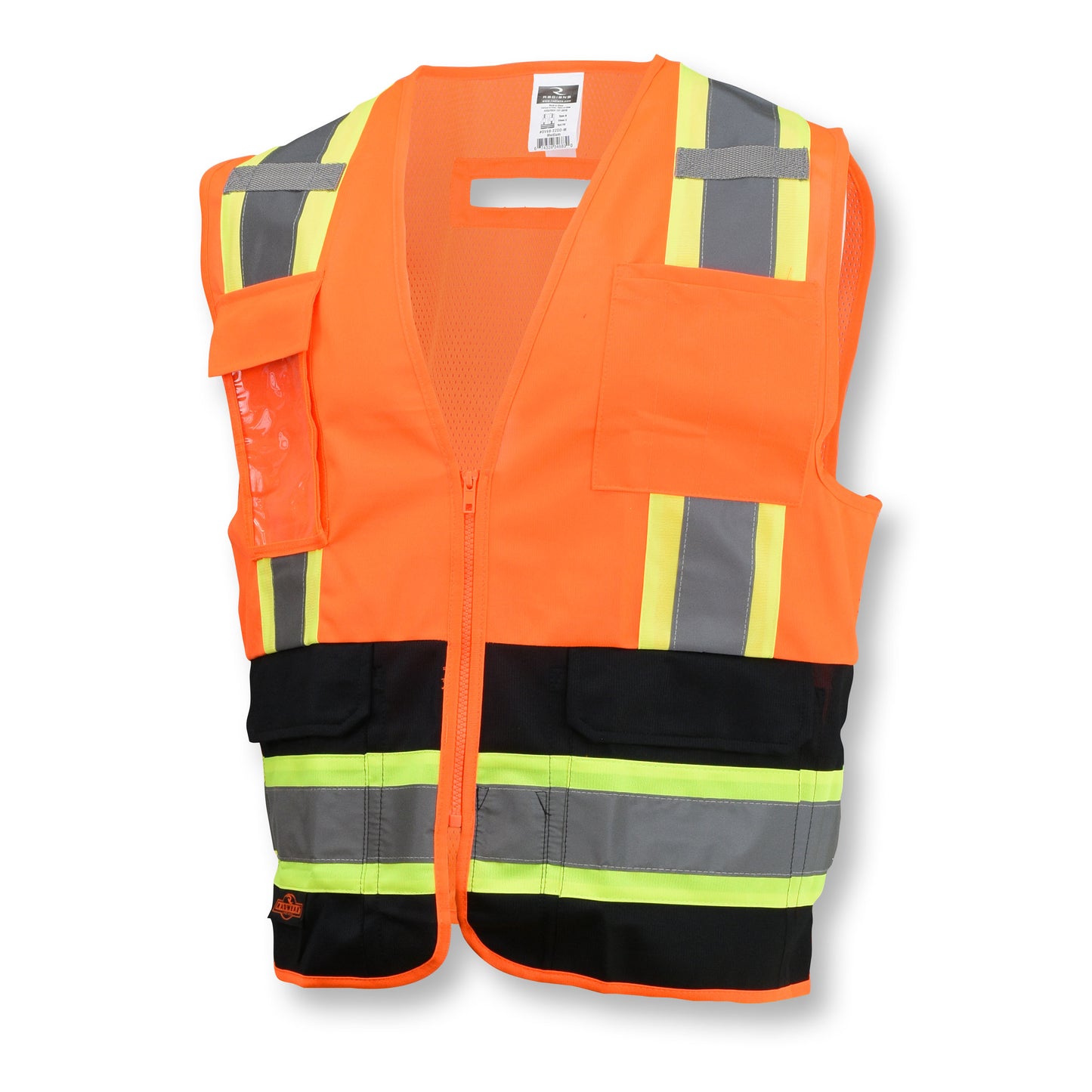 SV6B Two Tone Type R Class 2 Solid Front/Mesh Back Surveyor Vest - Hi-Vis Orange / Black - Size XL