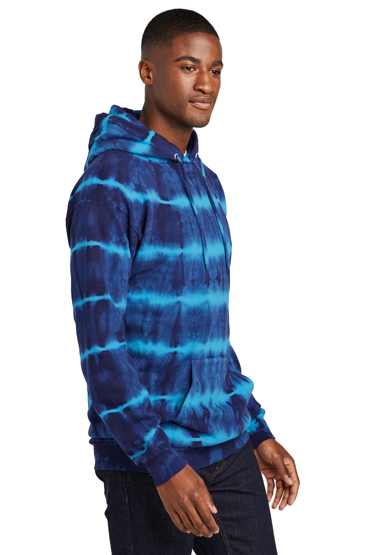 Turq/TmNvy Port & Company Allover Stripe Tie-Dye Fleece PC143