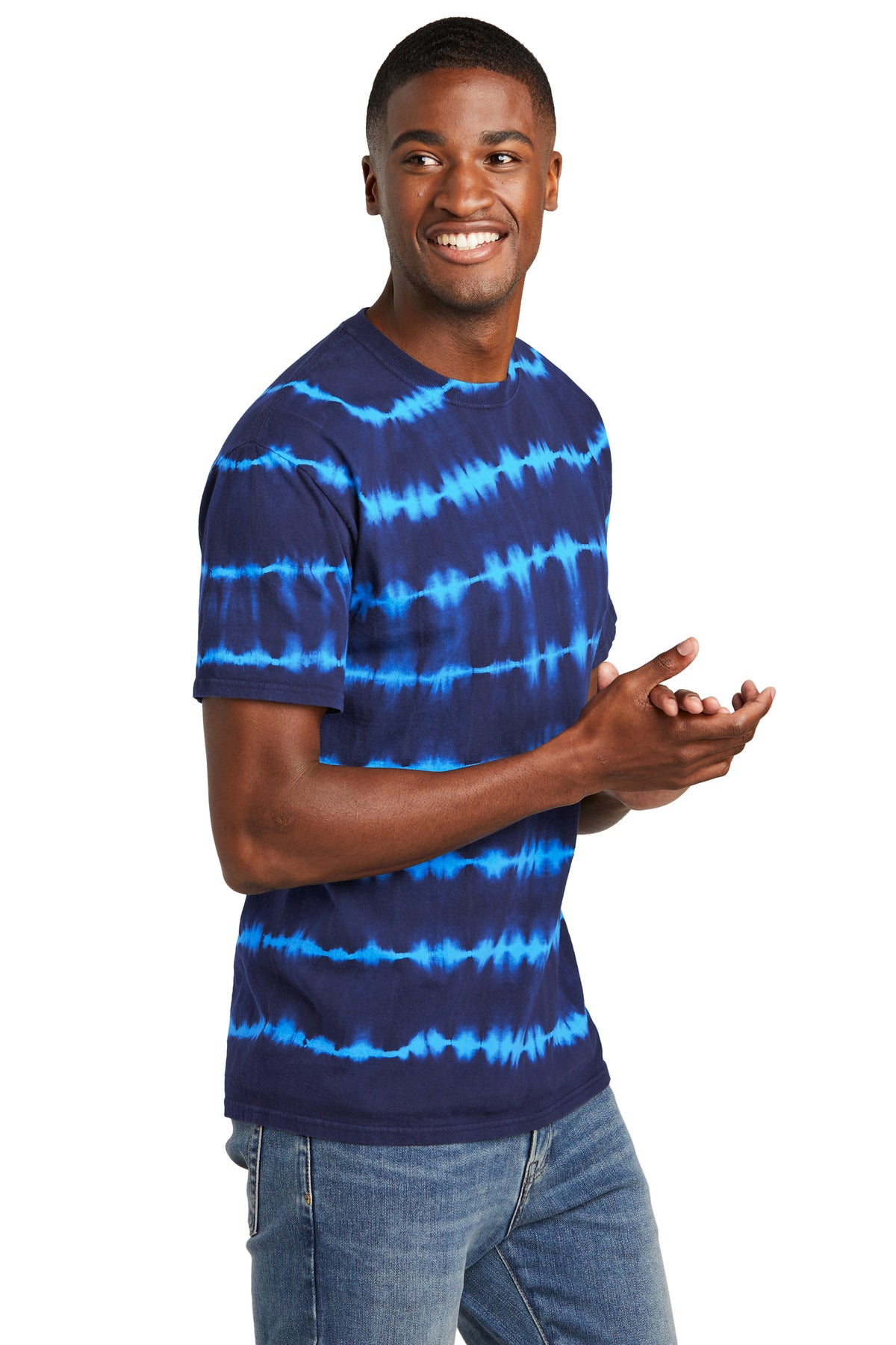 Turq/TmNvy Port & Company Allover Stripe Tie-Dye Tee PC142