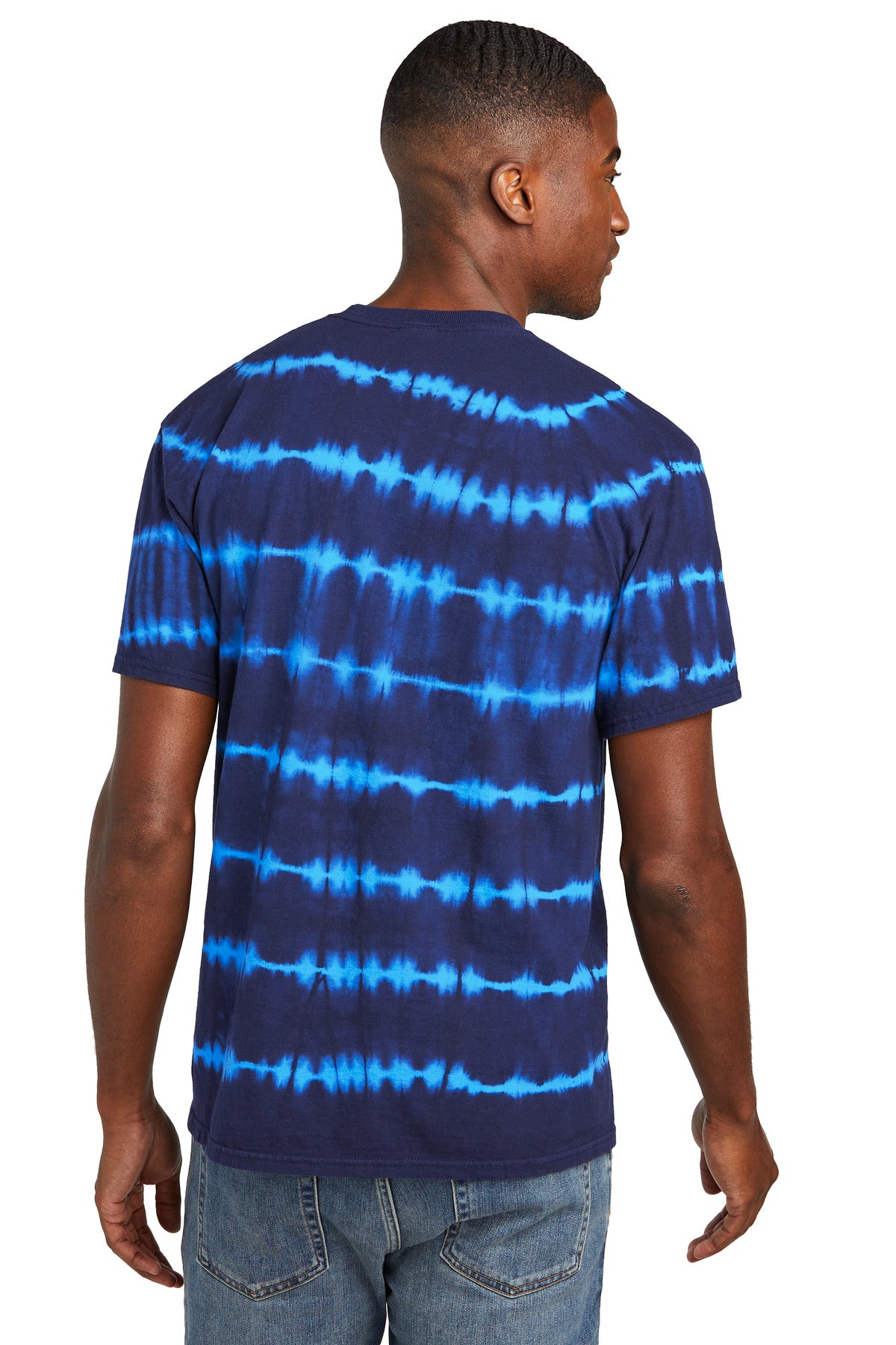 Turq/TmNvy Port & Company Allover Stripe Tie-Dye Tee PC142