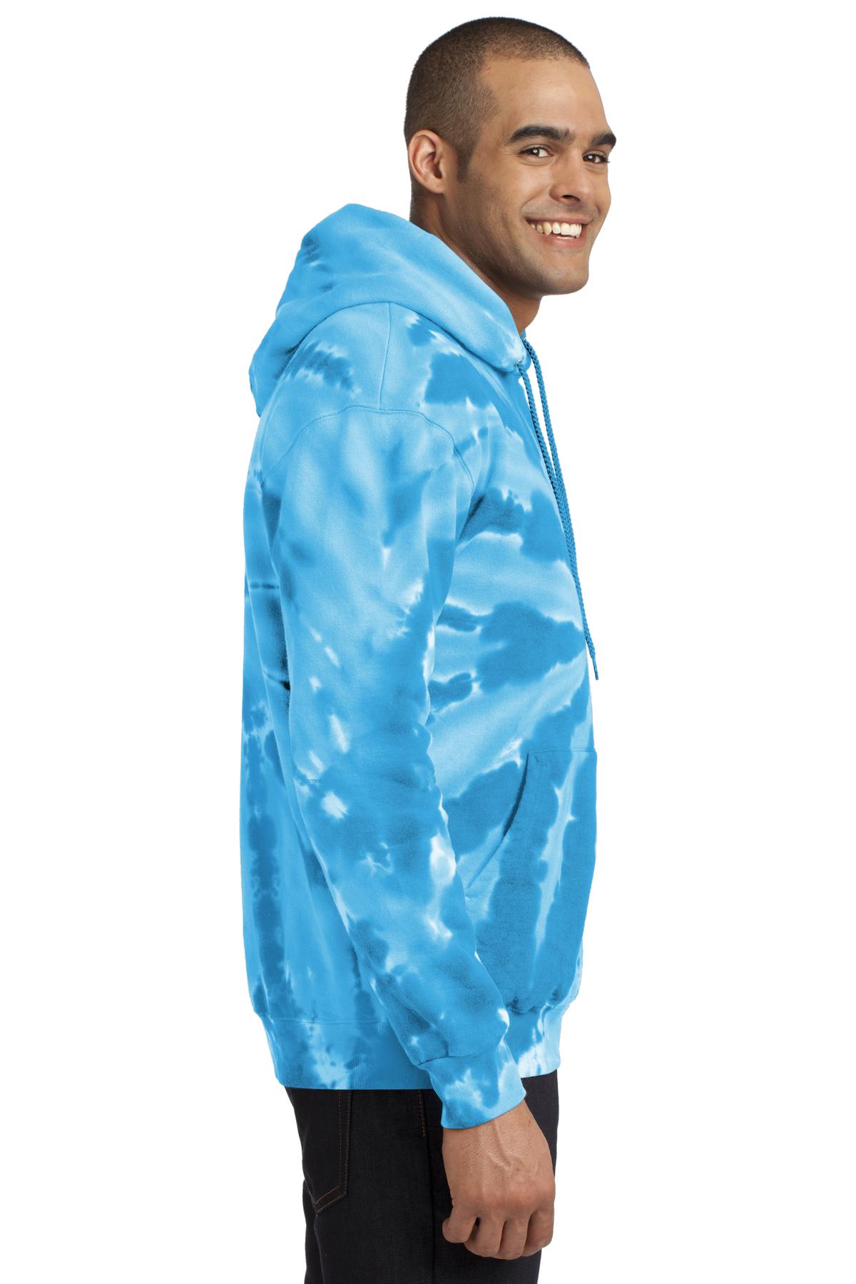 Turquoise Port & Company Tie-Dye Pullover Hooded Sweatshirt. PC146