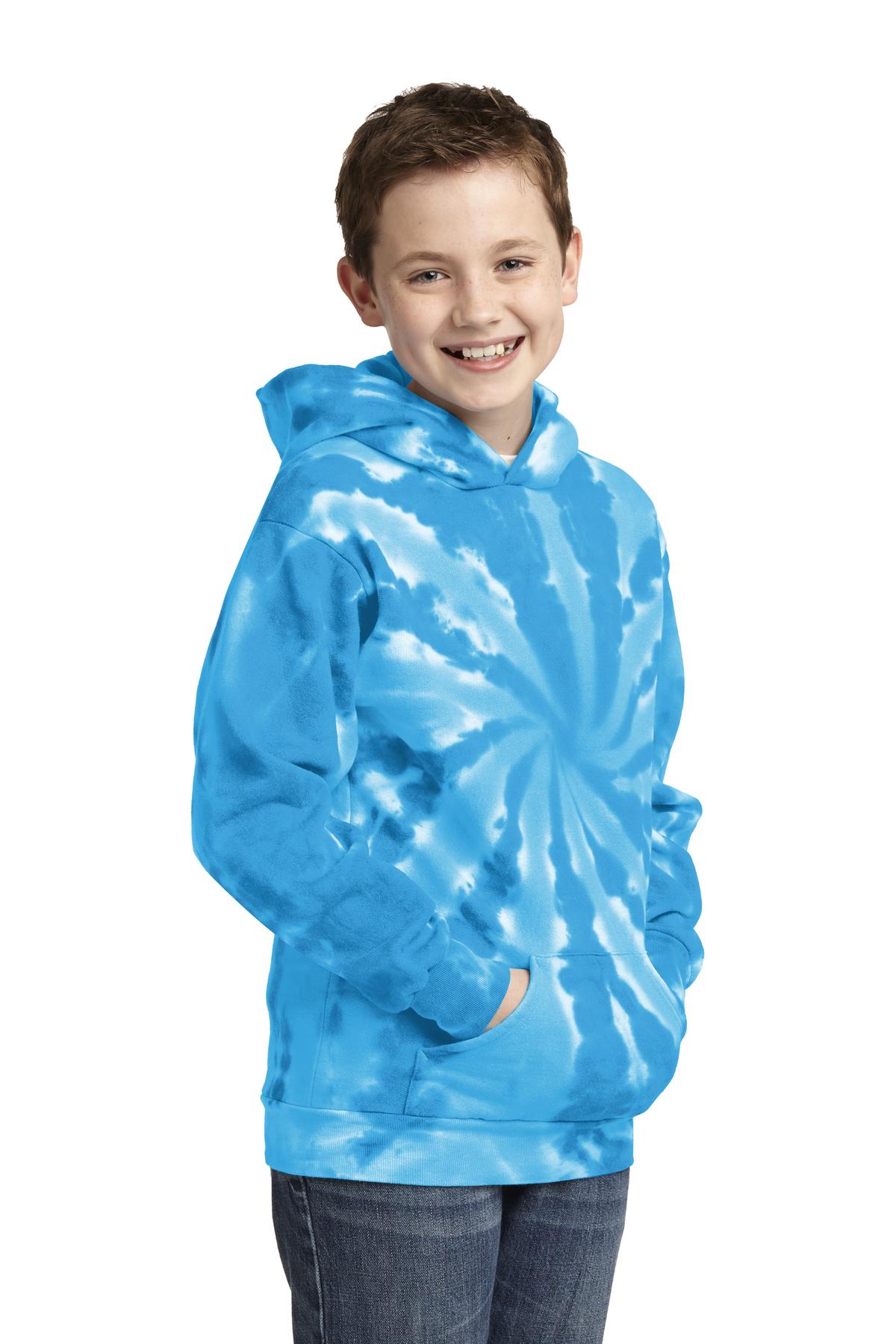 Turquoise Port & Company Youth Tie-Dye Pullover Hooded Sweatshirt. PC146Y