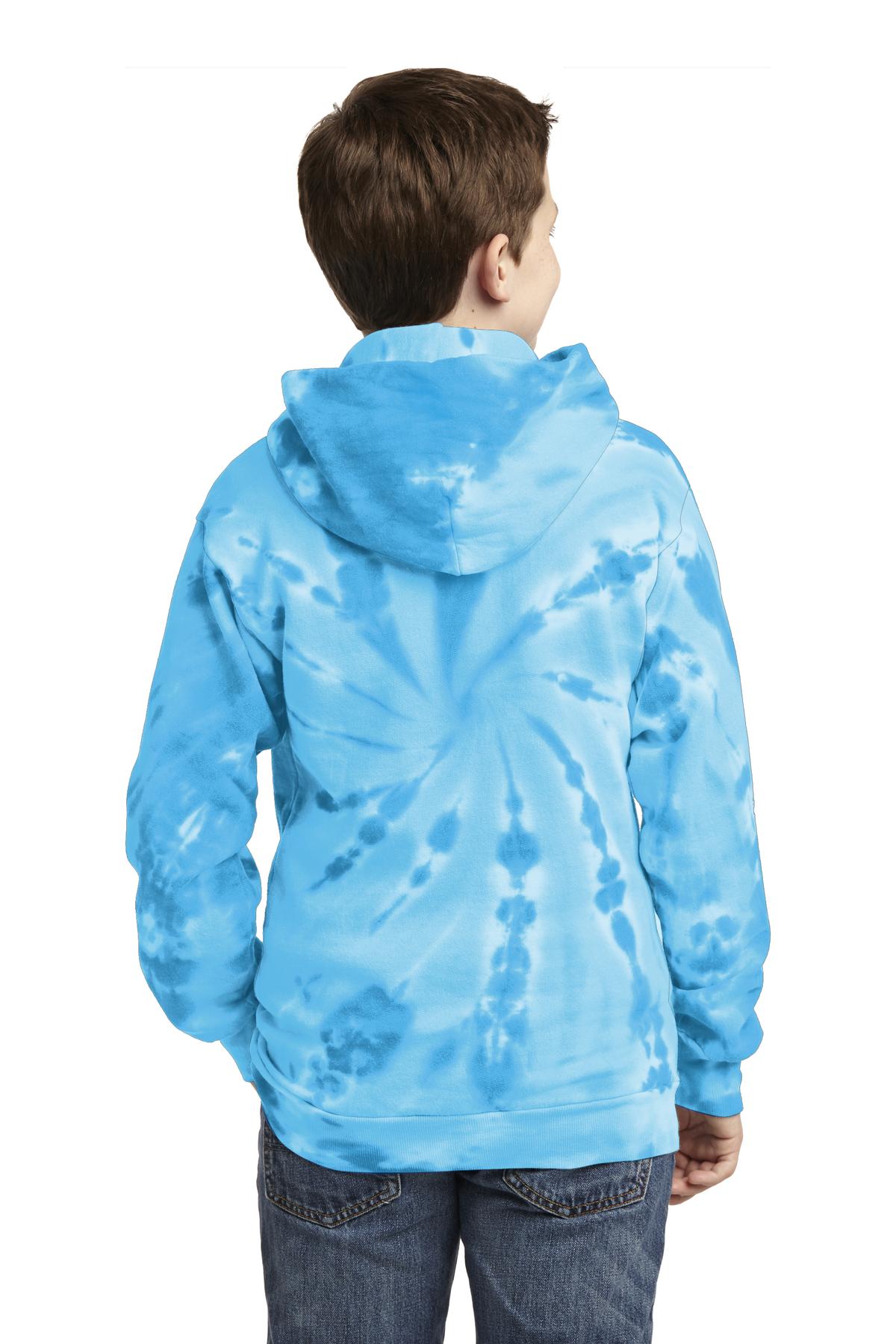 Turquoise Port & Company Youth Tie-Dye Pullover Hooded Sweatshirt. PC146Y