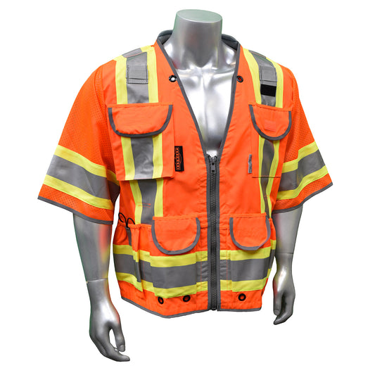 SV55-3 Class 3 Heavy Woven Two Tone Mesh Engineer Vest - Orange - Size XL