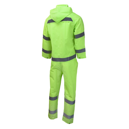 1820S Econo-Viz 3-Piece Rain Suit with Reflective Tape - Hi-Vis Lime - Size 2X