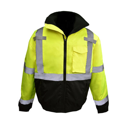 SJ11QB Type R Class 3 Weatherproof Bomber Jacket with Quilted Liner - Hi-Vis Green - Size XL