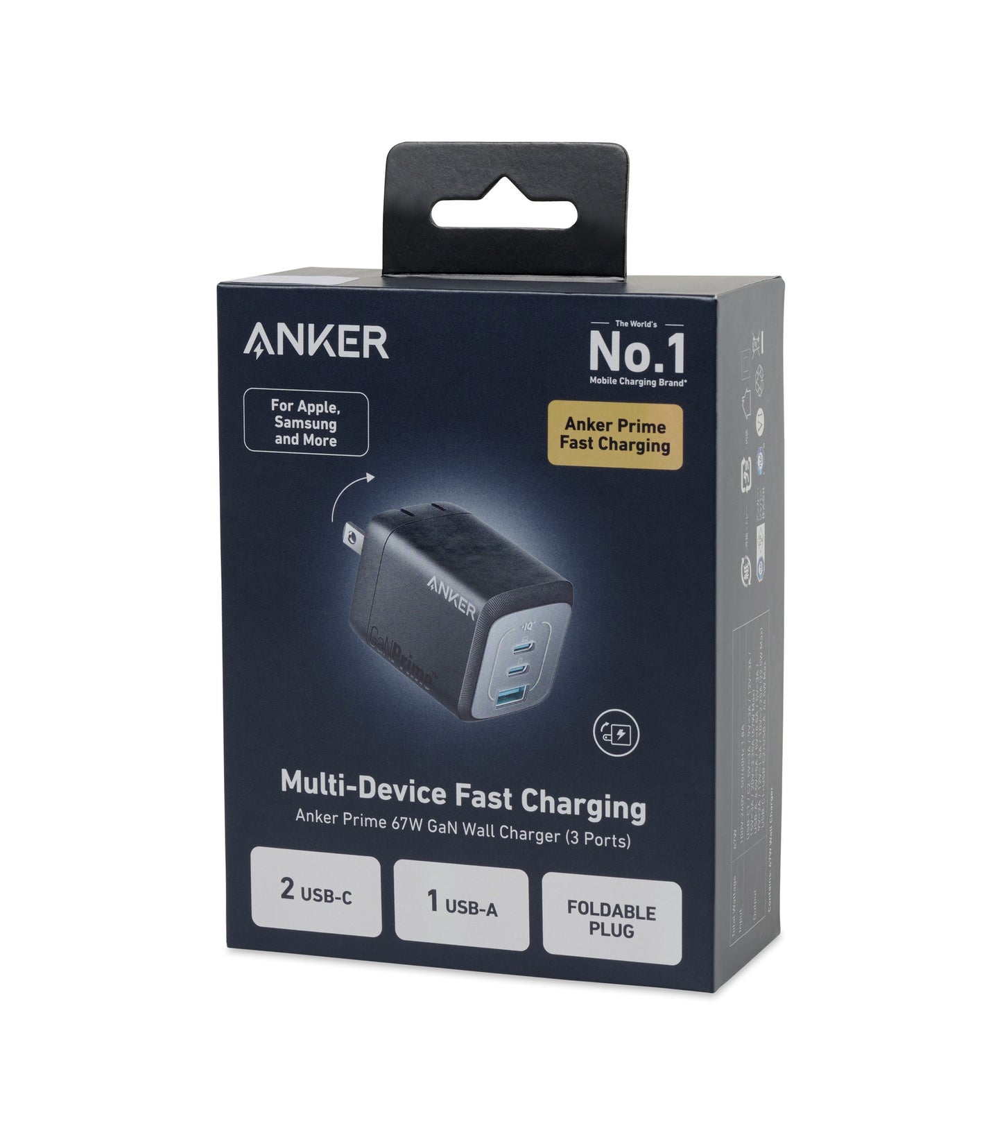 Black Anker Prime 67W GaN Wall Charger (3 Ports)