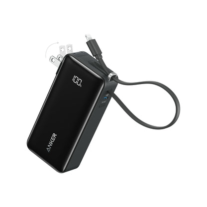 Black Anker Power Bank (10K, Fusion, Built-In Cable)