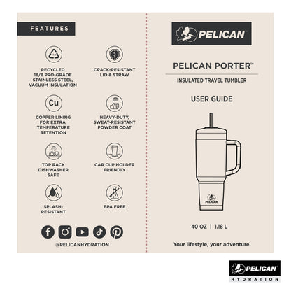 Pelican Porter™ Dual 40 oz. Dual Lid, Recycled Double Wall Stainless Steel Travel Tumbler